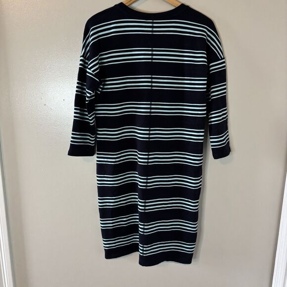 Talbots UPF 50+ Navy Striped Dress 3/4 Sleeve Cotton Modal V-neck Size Medium - Picture 6 of 8
